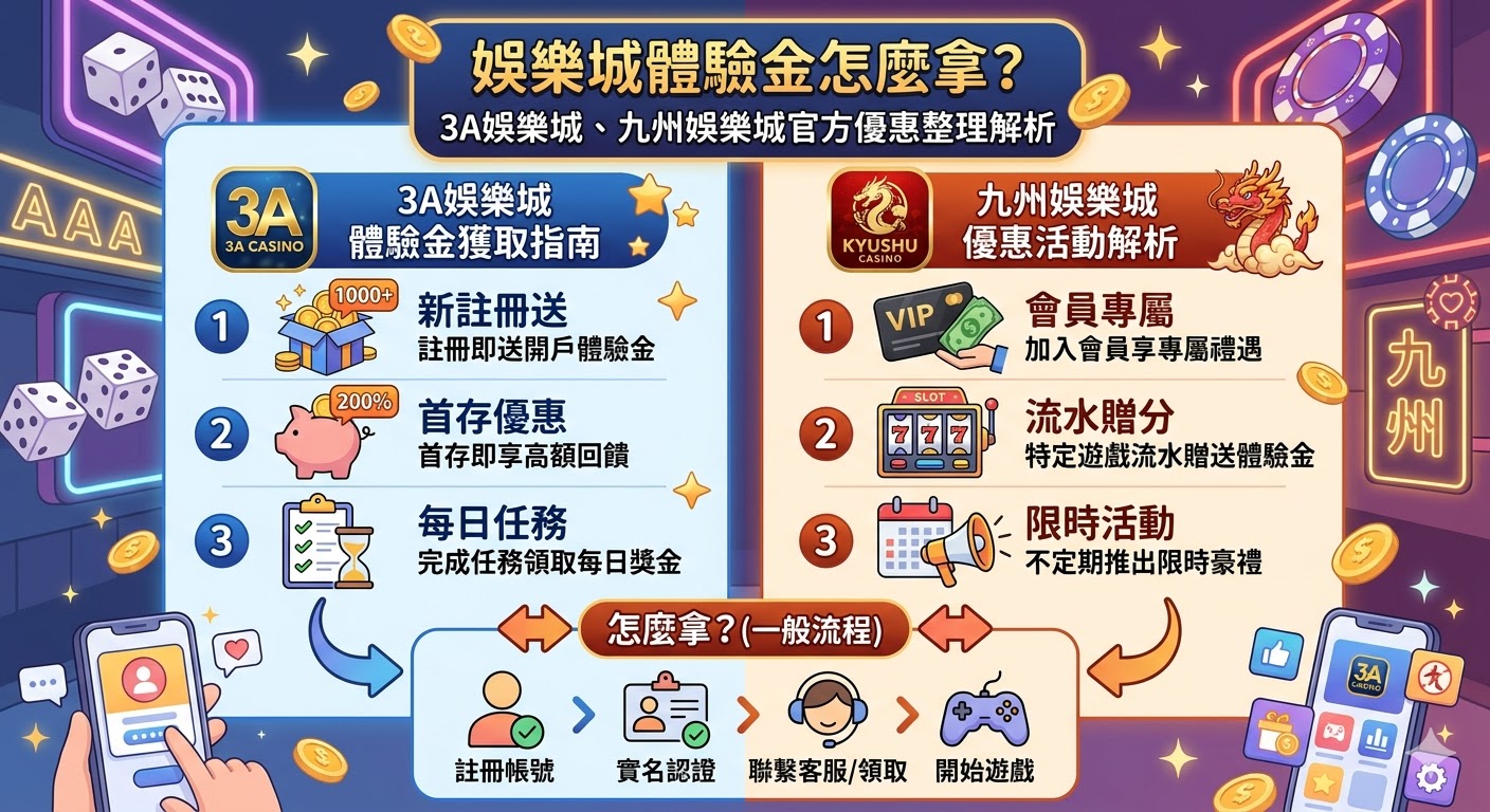 娛樂城體驗金怎麼拿？3A娛樂城、九州娛樂城官方優惠整理解析