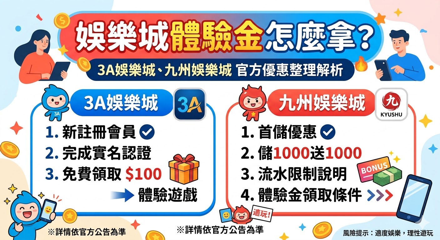 娛樂城體驗金怎麼拿？3A娛樂城、九州娛樂城官方優惠整理解析